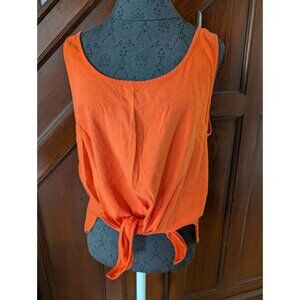 Orange Lou & Grey For Loft Sleeveless Tie-Front Tank Top L Linen